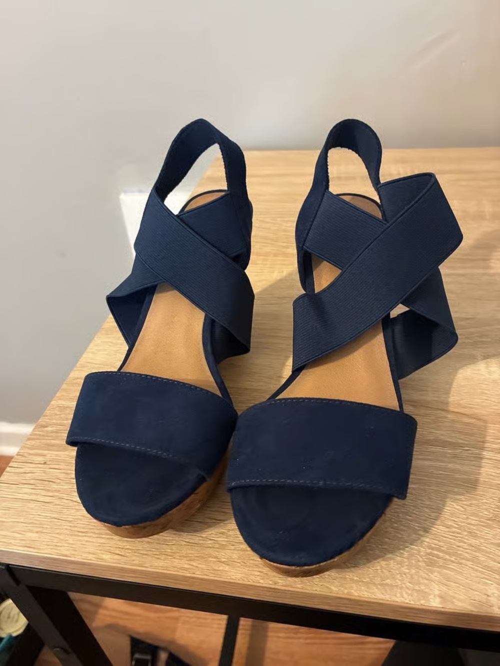 Time and Tru Navy Crisscross Wedge Sandals